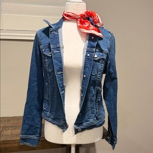Old Navy Blue Jean Jacket with Red Scarf